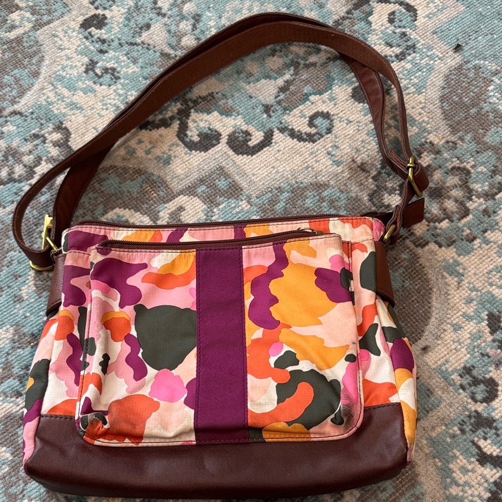 Fossil Multicolor Floral Canvas Shoulder Bag - Pink & Orange